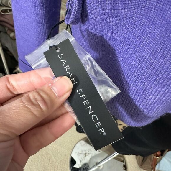 Sarah Spencer Merino Wool Purple Shawl Neck Button Down Cardi‎ Sweater sz M New - Picture 7 of 10